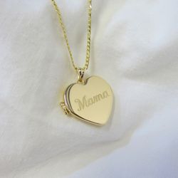 14k Gold MAMA Heart Locket Pendant