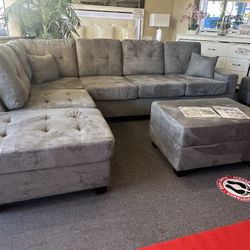 Brand New Gray Sectionals  With Ottoman