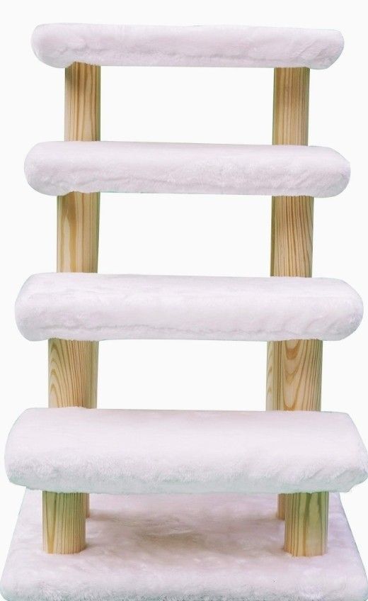 Cowboy Wooden pet Stairs 4-Step pet Ladder For Cat or Dog ( White)