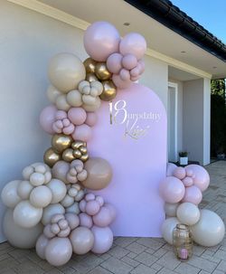 Pink Backdrop And Balloon Decor 🎈