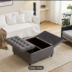 New- ottoman coffee table with storage - gray and linen fabric