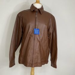 Polo Ralph Lauren Men's Brown Leather Windbreaker Jacket Size Medium