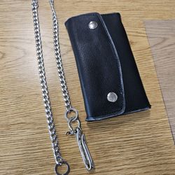 Genuine Leather Biker Wallet With Stainless Steel Chain And Your Choice Of Belt Loop