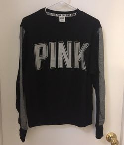 Victoria Secret Pink Campus Crew Sweatshirt Black Metallic Silver Size Small NEW WITHOUT TAGS   