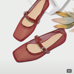 [Store Shopped] New Ballet Flats Spring Square Toe Flat Shoes For Women, Solid Color Breathable Casual Comfortable Shoes, Red