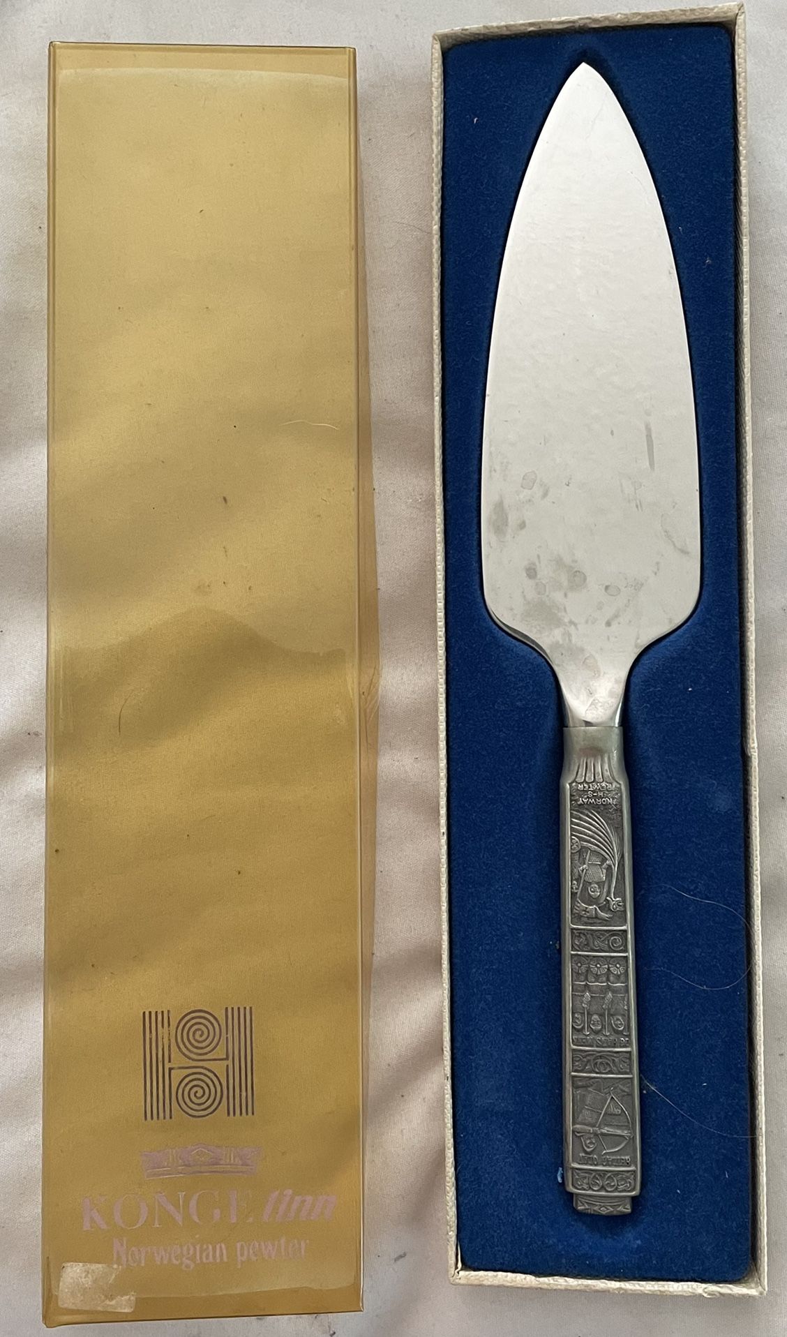 Vintage Konge tinn Norwegian Pewter Kakekniv Cake Knife Viking