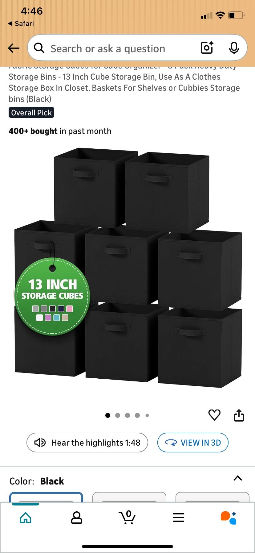 13 inch black storage bins