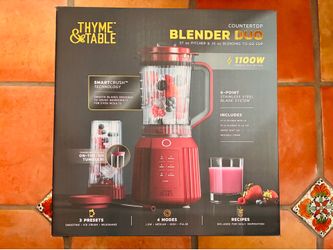 Thyme & Table Countertop Blender Duo, 1100W, 57oz Tritan Pitcher, 6-Point Stainless Steel Blade, 25oz