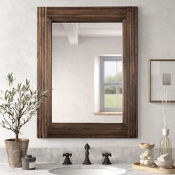 YOSHOOT Hand-Made Wooden Spliced Wall Mirror for Bathroom, Rustic Farmhouse Vanity Mirror, Décor Wal