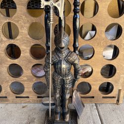 Vintage Cast Iron Medieval Knight Fireplace Tool Set