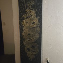 Original Artwork - Snake And Rose Acrylic On Wood Panel