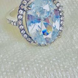 Pure 4.87 Oval Cut Aquamarine Surrounded With Brilliant White Sapphire 925 Sterling Silver Bridal Ring 