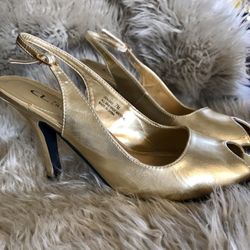 Gold Peep Toe Heels 7M