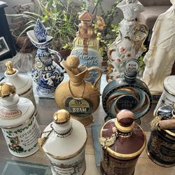 (13) Antique Decanters- Jim Beam , Old Fitzgerald, Weller 