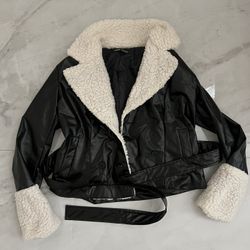 Shein Black and white Sherpa jacket with belt