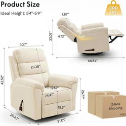 FLEXISPOT Souffle Swivel Rocker Recliner Chair for Adults, Nursery Rocking Glider Chair with Massage & Heat, FSC Wood Frame, Manual Recliner for Livin