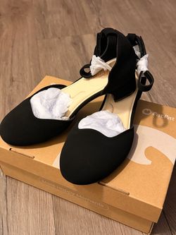 PatPat Black Block Heel Ankle Strap Flats