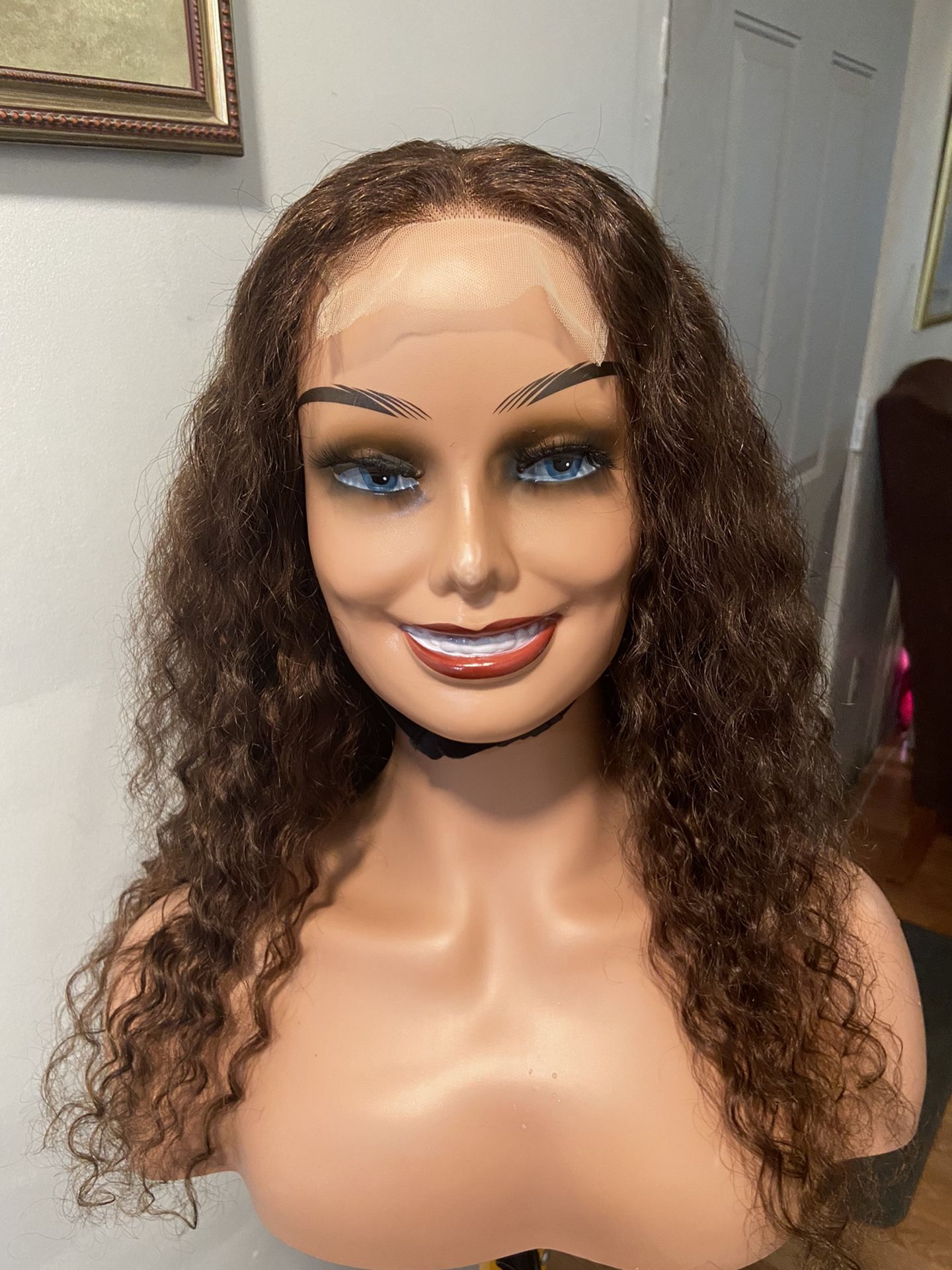 Brown  Lace Front Wig Water Wave Human Hair Wig For Women Curly Pre-plucked Wear Go Glueless 