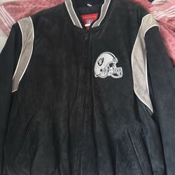 Vintage Oakland Raiders Varsity Jacket Mens 2XL Suede Leather Black Insulated