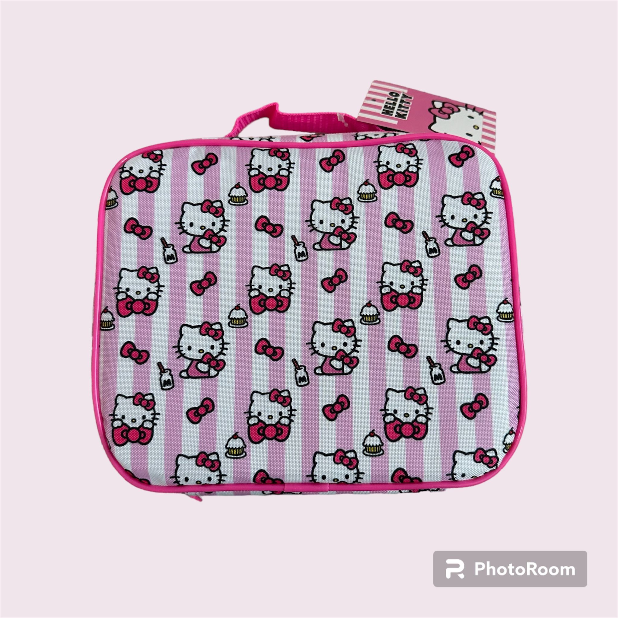 Sanrio Hello Kitty Lunch BOX Lunch Bag Snack Tote Girls Insulated Pink Stripes