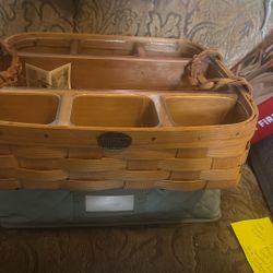 Vintage Peterboro Caddy 7 Sections Leather Handles With Plastic Insert