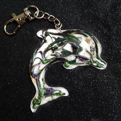 Blue purple green color shift resin dolphin keychain bag purse charm 