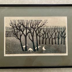 Japanese Woodblock Print Forest by Tamami Shima Signed & Numbered 16x22