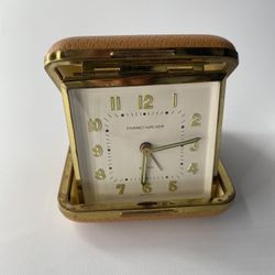Vintage Phinney Walker Folding Travel Alarm Clock GERMANY Leather Case WORKS