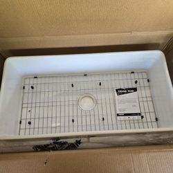 36'' Farmhouse Apron Undermount Sink Kitchen Single Bowl Ceramic w/Grid Strainer