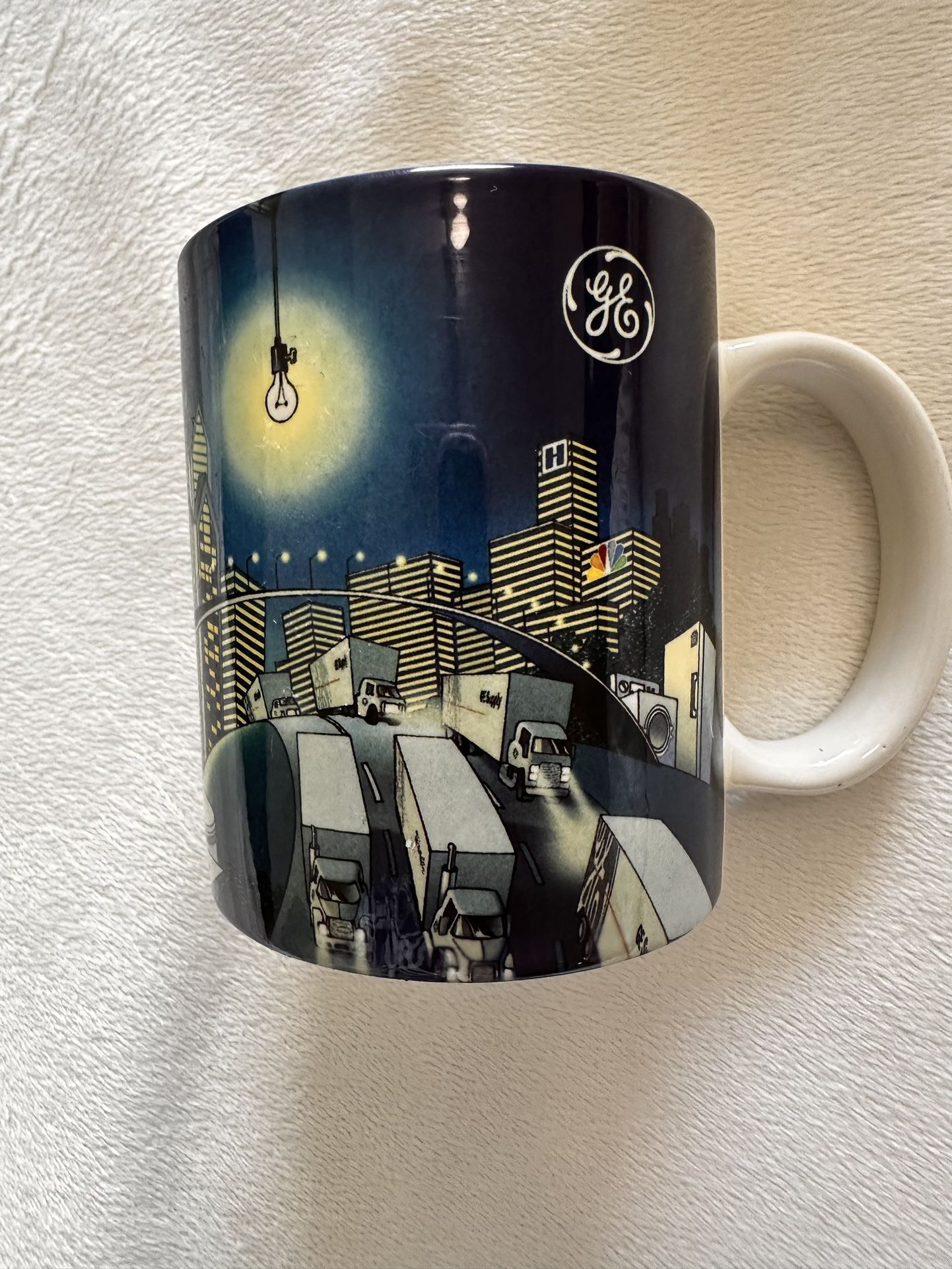 GE General Electric Logo Vintage Rare Coffee Mug All Over Trains Fathers Collectible 