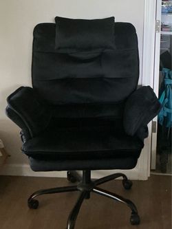 Oversized Reclining Office Chair - Black Velvet. OBO