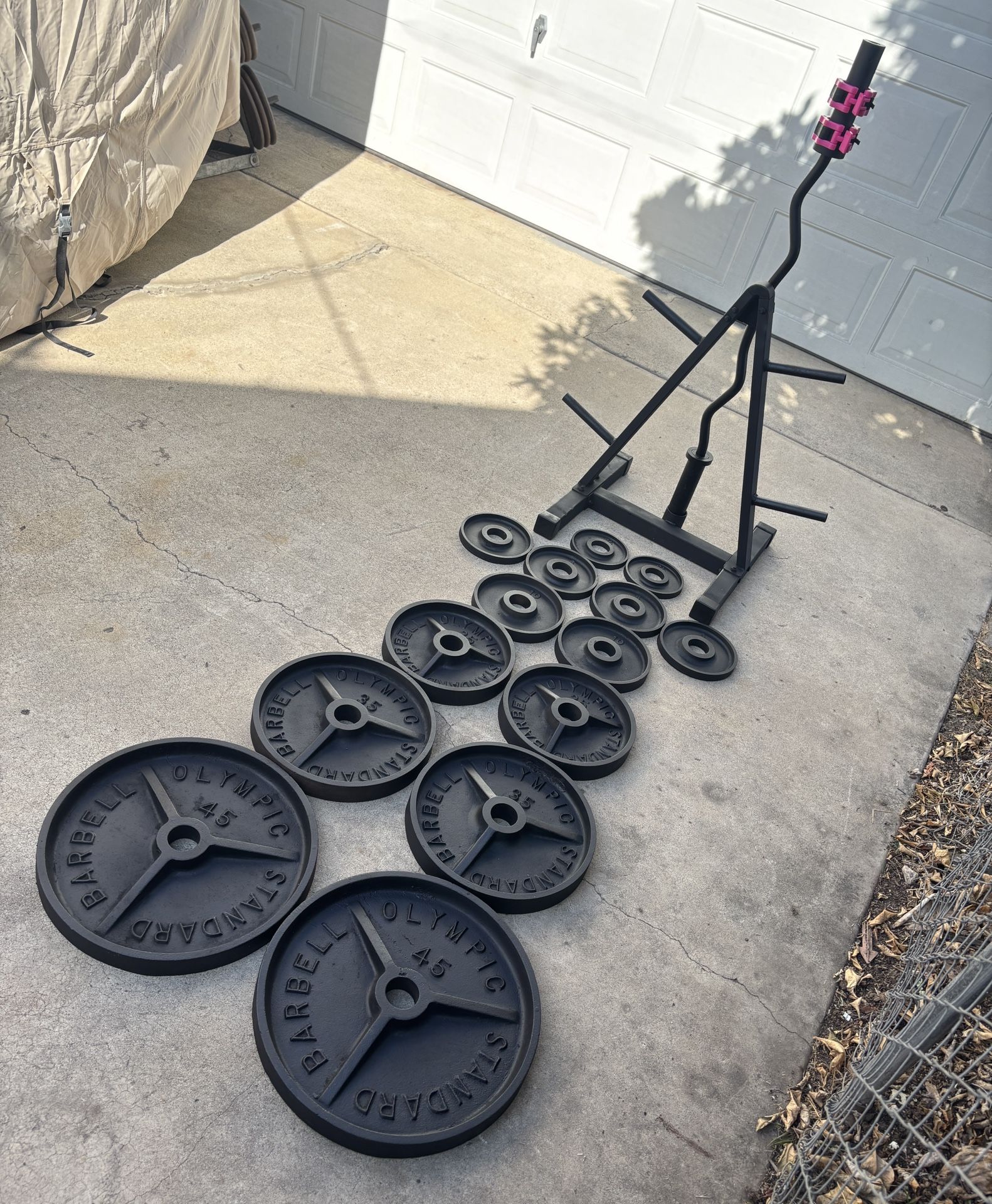 Olympic Weights, EZ Curl Bar, Weigh Holder Tree Rack