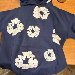 Navy and white denim tears hoodie 