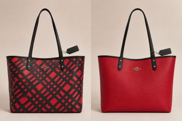 Coach Reversible City Tote in a red and black wild plaid