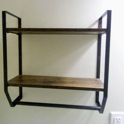 2-Tier Metal Industrial 23.6" Bathroom Shelves Wall Mounted,Rustic Wall Shelf Over Toilet,Towel Rack with Towel Bar,Utility Storage Shelf Rack, Floati