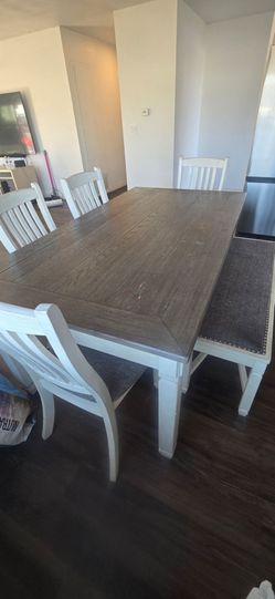 Farmhouse Dining Table with Chairs and Bench