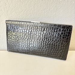Banana Republic Black Embossed Faux Crocidile Leather Clutch Purse Evening Bag