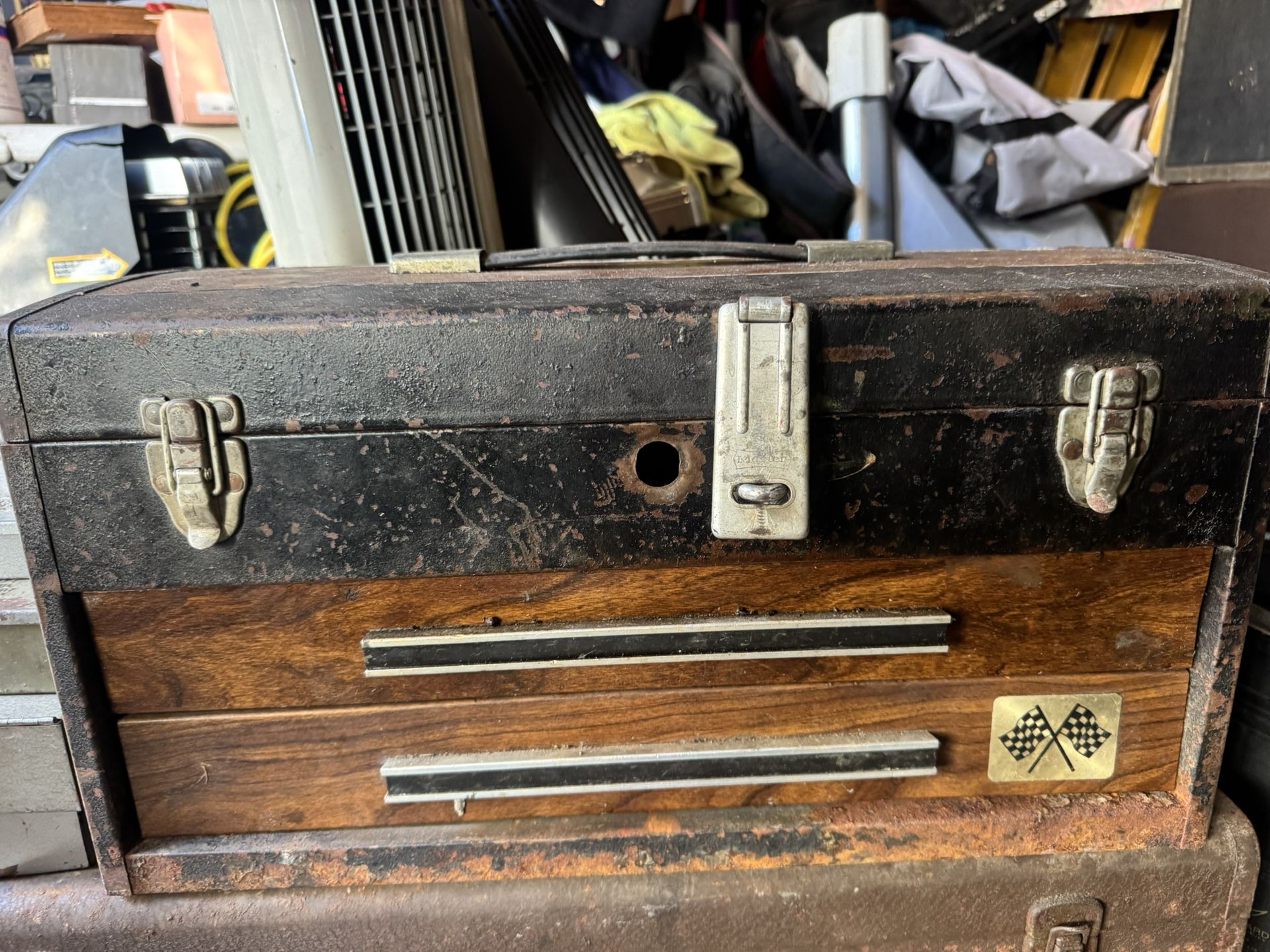 VINTAGE OLD CRAFTSMAN 2-DRAWER METAL TOOL BOX 20” X 10-½” X 8-½” With tools 