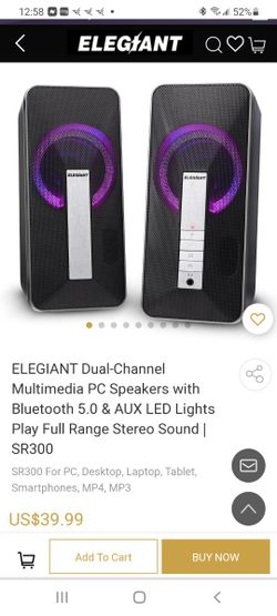 Computer Speakers, ELEGIANT 10W RGB Desktop Speakers, Wired Bluetooth 5.0 Multimedia Speakers with Colorful LED Light, Dual-Channel Enhanced Sound for