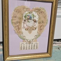 Antique Love Tribute Card 1919s October Girl and Boy Angels 12.5x10 Frame/Glass 