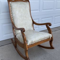 Antique Victorian Empire Rocking Chair White Leather Mid 19th Century