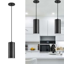 SAMPHON Black Cylinder LED Pendant Lights — Set of 2