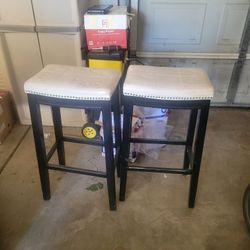 Two White Leather Barstools