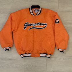 Georgetown Orange Varsity Satin Jacket - Bulldog Logo Letterman Bomber Style