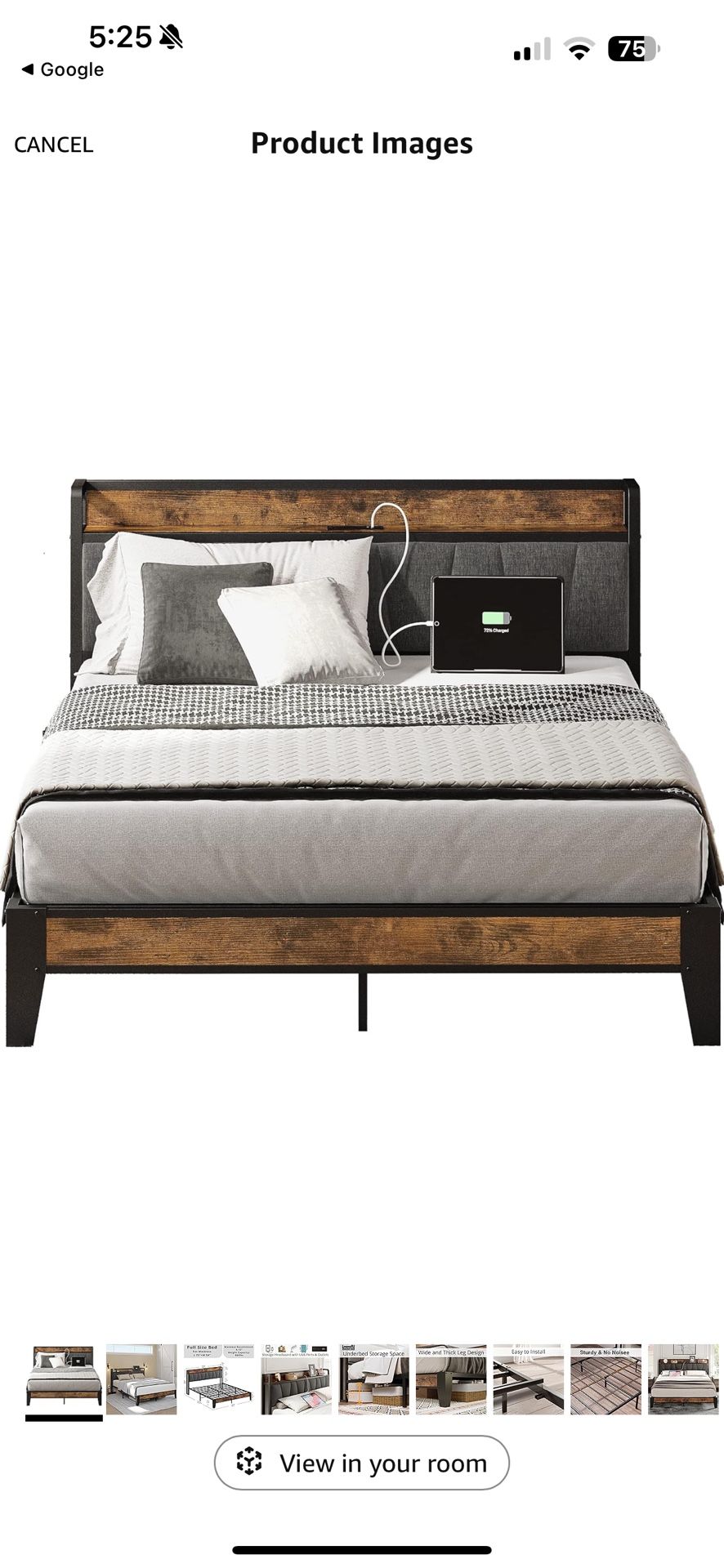LIKIMIO Full Bed Frame, Storage Headboard with Charging Station