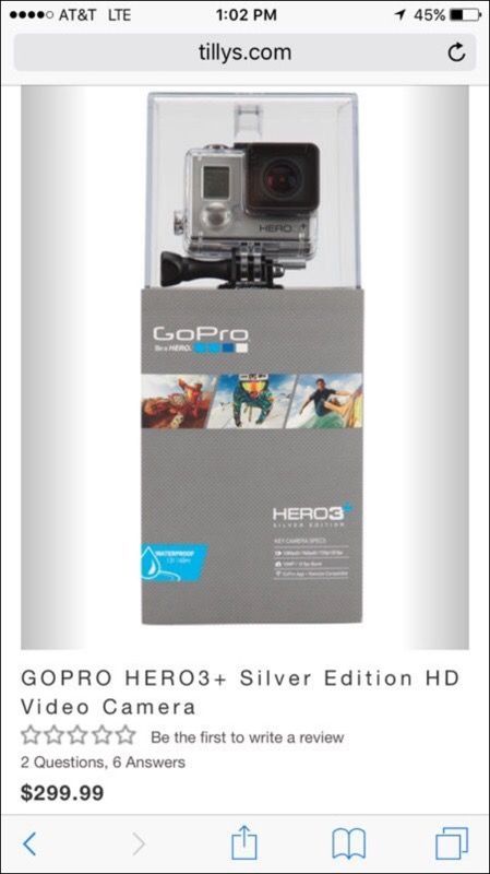 GoPro 3+ (on used twice) TODAY ONLY (half the price of a brand new