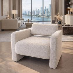 Accent Chair, Modern Boucle Fabric Armed Chair, Comfortable Single Sofa Chair , Grey) G-11