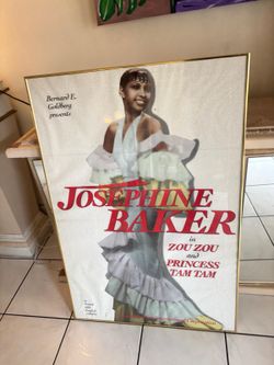 Vintage .Josephine Baker in Zou Zou princess Tam Tam movie  Poster ..   framed 27” x 40” $100