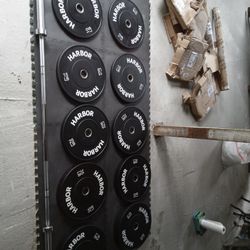 New Rubber Bumper Plate 260lb Set + Olympic Barbell And A Pair Of LOCKJAW COLLARS; Bumper Plates Package; Home Gym Package  