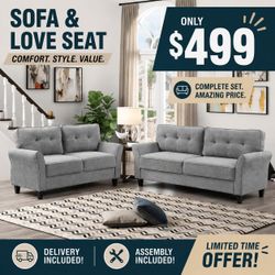 Gray Tufted Sofa and Loveseat Set